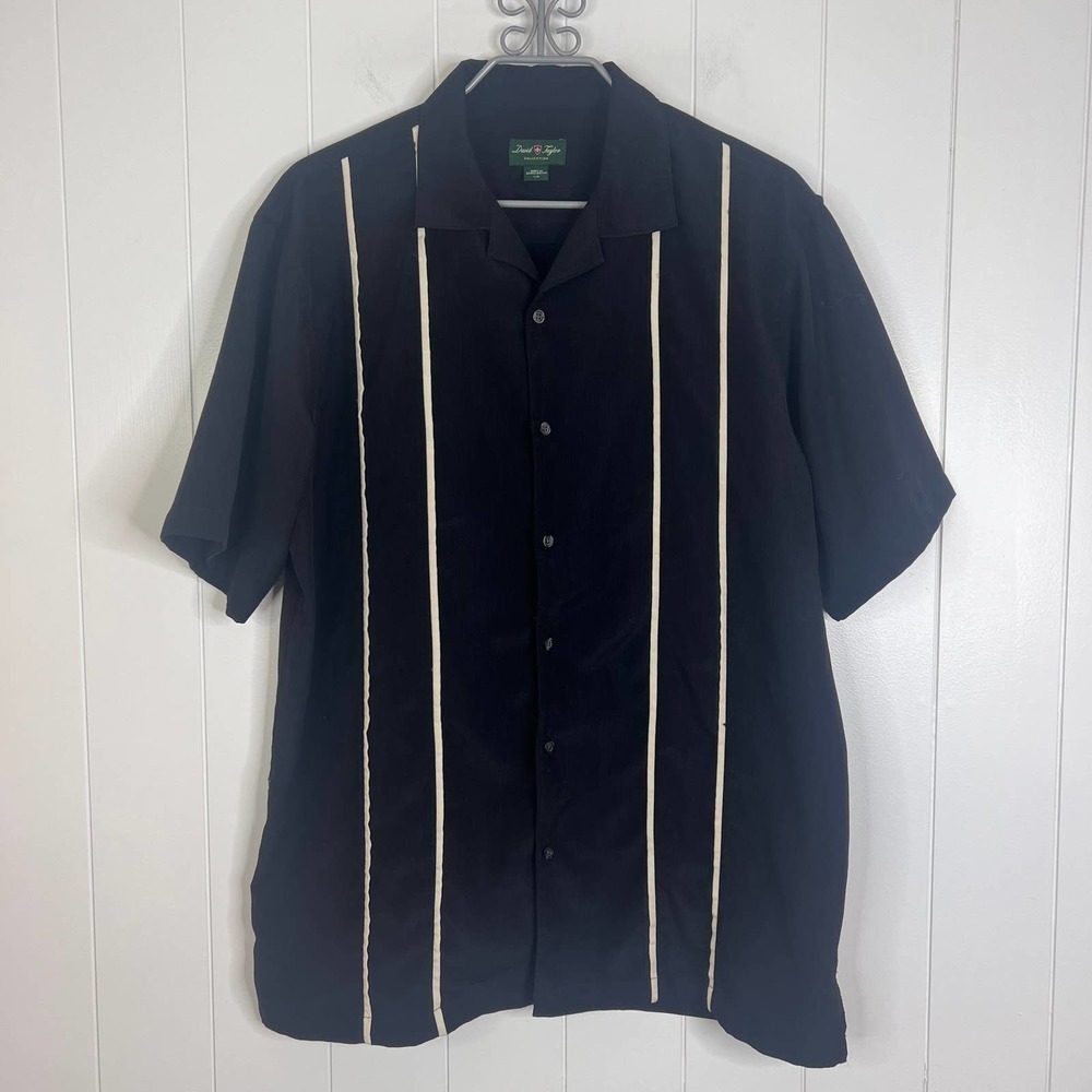 David Taylor Collection Black and White Button front Short Sleeve Shirt SZ L